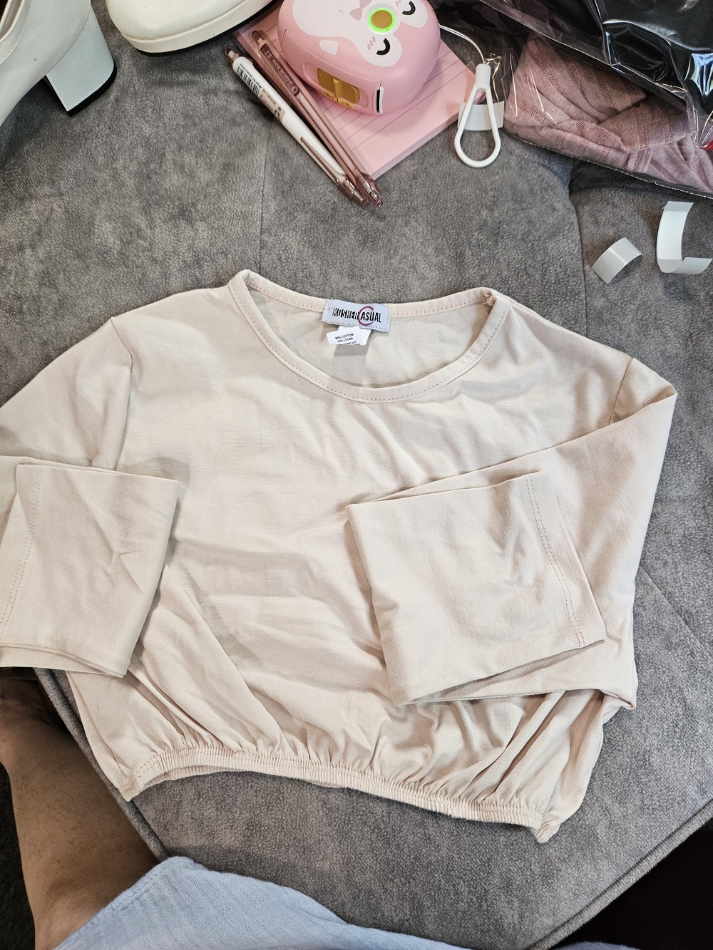 Modest Neck Cropped Layering 3/4 Sleeve Shell Top